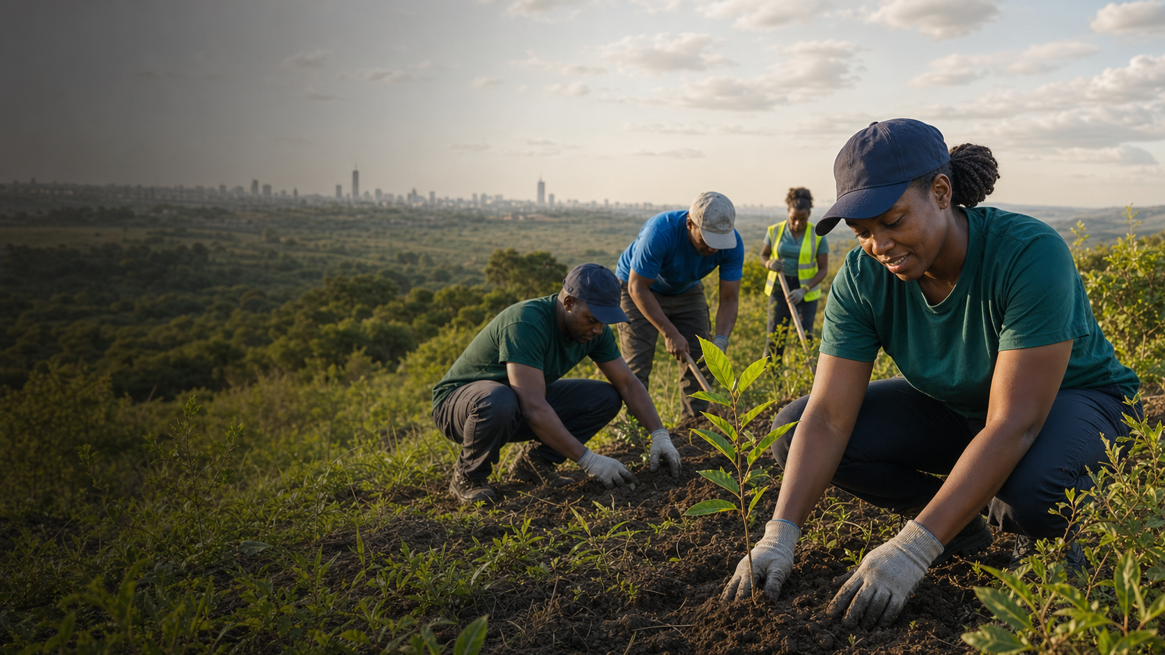 Climate Frontiers field team planting seedlings near Nairobi