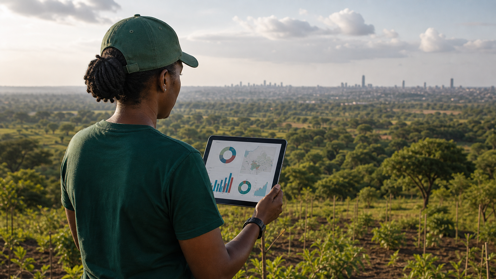 Climate Frontiers staff reviewing impact data in the field